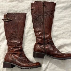 Brown Crocodile Pattern Knee-High Boots Franco Sarto 8 1/2 leather upper